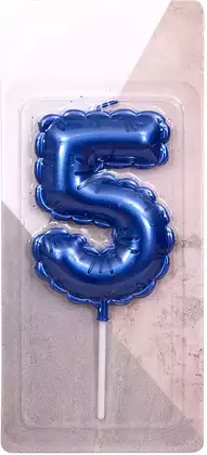 Свеча синяя 14 см.цифра 5
