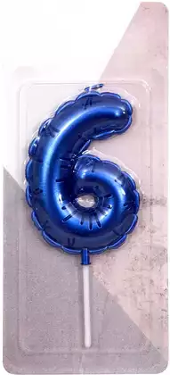 Свеча синяя 14 см.цифра 6
