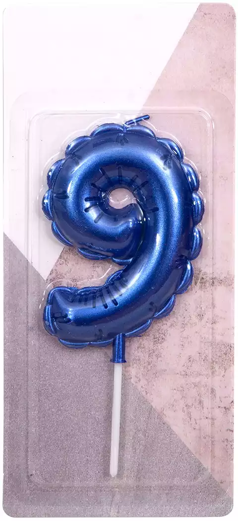 Свеча синяя 14 см.цифра 9