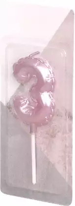 Свеча розовая 12 см. цифра 3