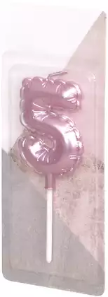 Свеча розовая 12 см. цифра 5