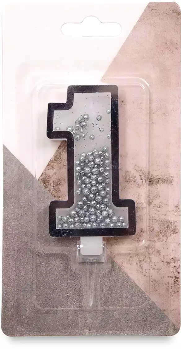 Свеча серебряная 9,7 см. цифра 1