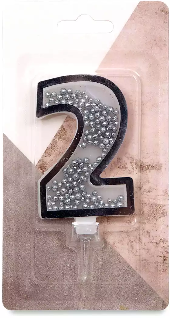 Свеча серебряная 9,7 см. цифра 2
