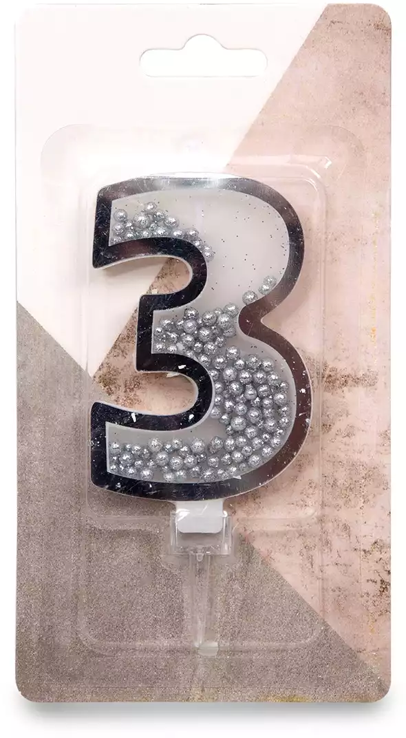 Свеча серебряная 9,7 см. цифра 3