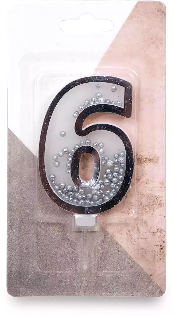 Свеча серебряная 9,7 см. цифра 6