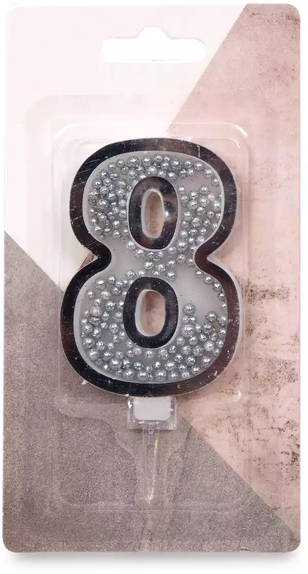 Свеча серебряная 9,7 см. цифра 8