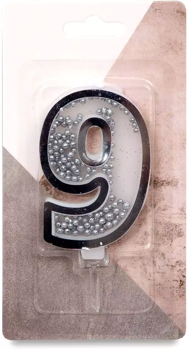 Свеча серебряная 9,7 см. цифра 9