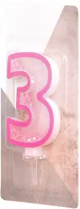 Свеча розовая звездочки 9,7 см.цифра 3