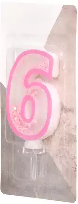 Свеча розовая звездочки 9,7 см.цифра 6