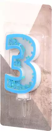 Свеча синяя звездочки 9,7 см цифра 3