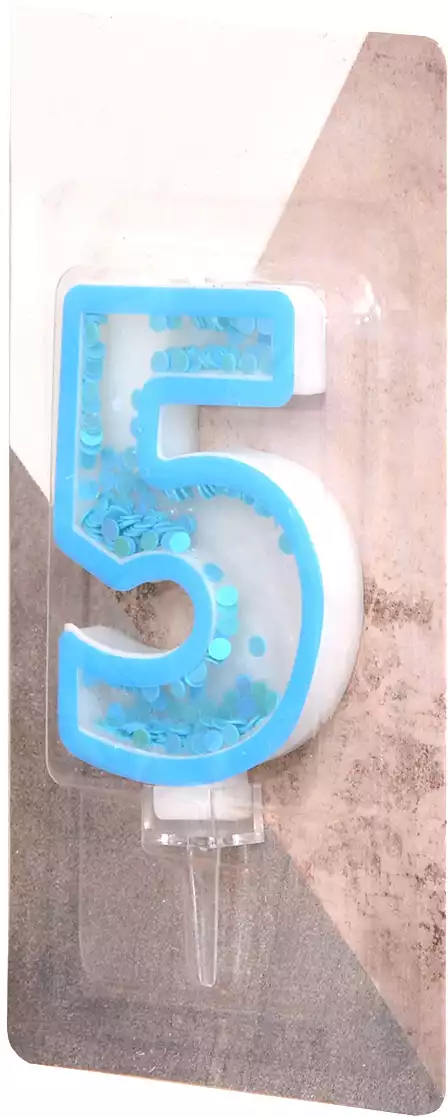 Свеча синяя звездочки 9,7 см цифра 5