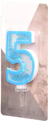 Свеча синяя звездочки 9,7 см цифра 5