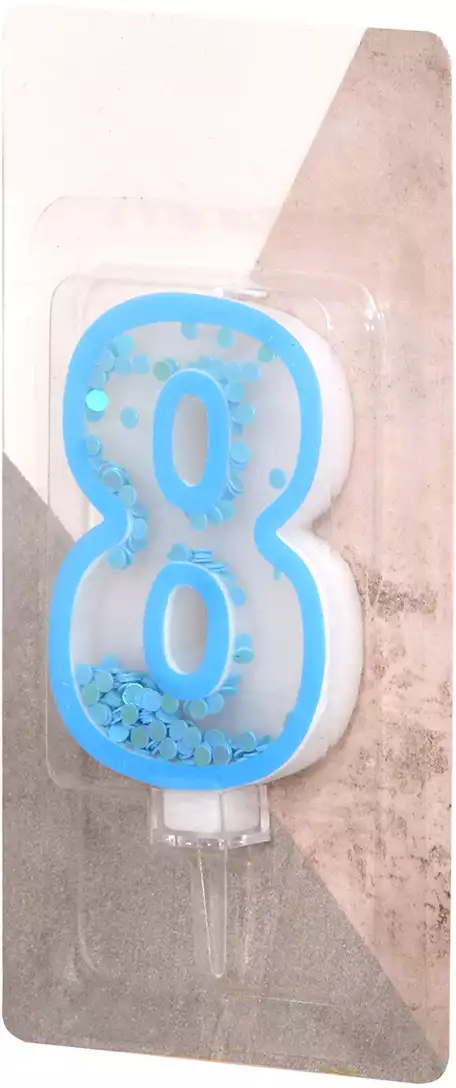 Свеча синяя звездочки 9,7 см цифра 8