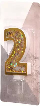 Свеча золотая звездочки 9,7 см цифра 2