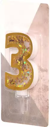 Свеча золотая звездочки 9,7 см цифра 3