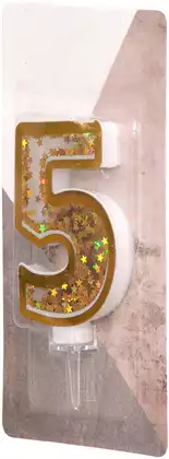 Свеча золотая звездочки 9,7 см цифра 5