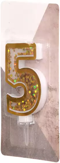 Свеча золотая звездочки 9,7 см цифра 5