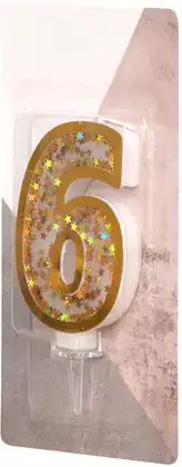 Свеча золотая звездочки 9,7 см цифра 6