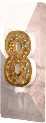 Свеча золотая звездочки 9,7 см цифра 8