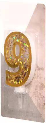 Свеча золотая звездочки 9,7 см цифра 9