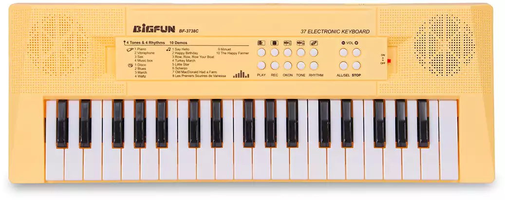 Синтезатор BF-3738C, желтый, 37 кл, микрофон, свет/звук, в/к