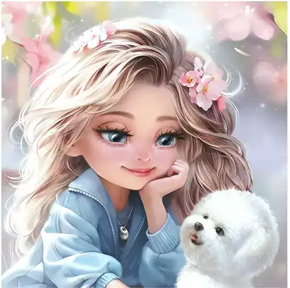 Алмазная мозаика 30х30см БЛОНДИНКА С СОБАЧКОЙ 71356