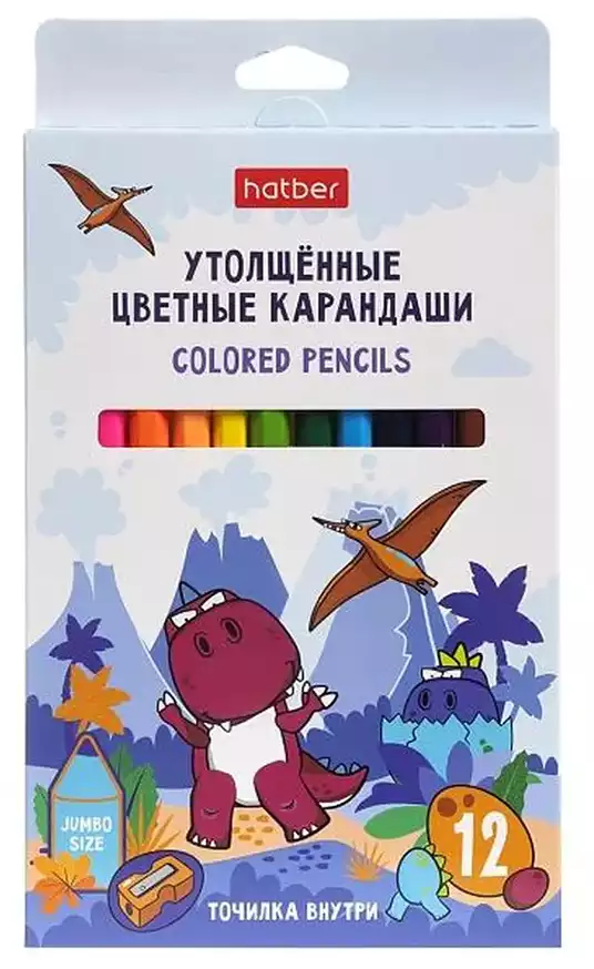 Карандаши цветные 12цв ДИНОСАД утолщенные с точилкой 091774