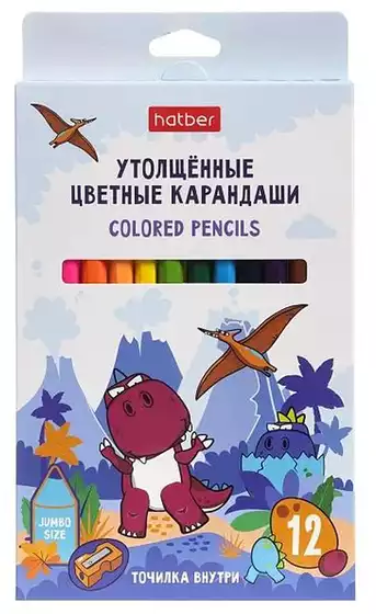 Карандаши цветные 12цв ДИНОСАД утолщенные с точилкой 091774