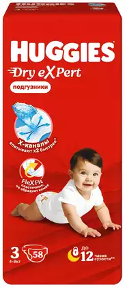 Подгузники Huggies Dry Expert размер 3 M (4-9 кг) 58 шт 592336